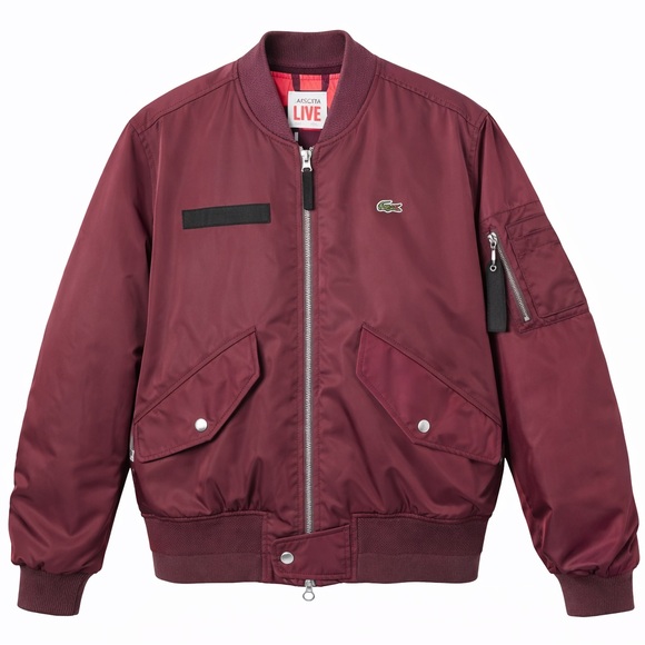 Lacoste L!VE Burgundy Bomber Jacket XL – Quilted Red Lining – Men’s